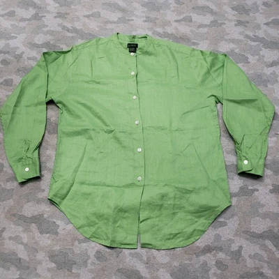 Top J.Crew para mujer verde mediano lino manga larga abotonable Foto 1 de 4