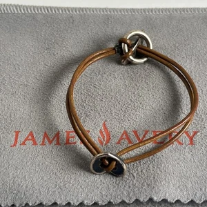 Retired James Avery Heart Toggle Bracelet Tan Leather & Sterling Silver - Picture 1 of 11
