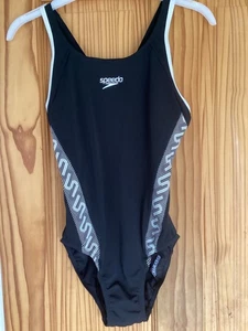 "TRAJE DE BAÑO DEPORTIVO SPEEDO ENDURANCE NEGRO CON LOGO BLANCO TALLA 34""" - Imagen 1 de 2