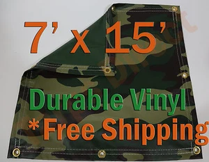7' x 15' resistente 18 oz vinilo camuflaje lona cubierta suelo persiana - Imagen 1 de 1