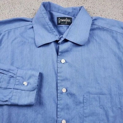 Camisa Gitman Bros Para Hombres Grande 16 34 Azul Espiga Vestido Algodón Preppy Trabajo Foto 1 de 4
