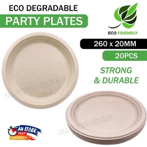 20pcs 260mm Round Dinner Paper Plates Brown Disposable Degradable Wheat Straw AU - Picture 1 of 8
