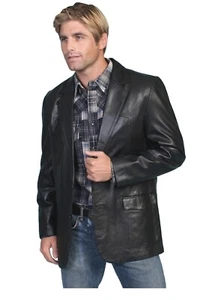 Scully Leather Mens Western Lambskin Blazer Jacket Black 46L - Picture 1 of 12