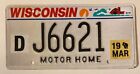 Wisconsin 2019 MOTOR HOME License Plate # J6621