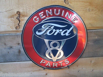 PIEZAS GENUINAS FORD V8 Pantalla de Metal en Relieve Auto Shop DE LUJO ESTÁNDAR HOT ROD Foto 1 de 4