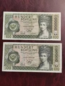 More details for austria 100 shilling x 2 banknotes  1969 p145