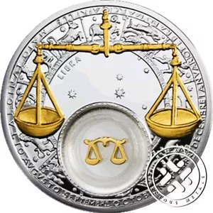 2013 Libra Silver Proof Coin with gilded 999 Gold insert Belarus Zodiac Sign - Picture 1 of 5