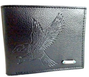 New Men's Short Wallet, Eagle Fashion Casual Lychee Pattern Soft Wallet Black - Picture 1 of 4