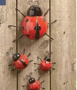 8”5”4”Metal Garden patio, Ladybug Planter Weather Resistant Waterproof SET Of4 - Picture 1 of 11