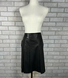 Genuine Leather Pleated Tennis Skirt Size 2 Anne Klein NWT ($395) Black - Picture 1 of 11