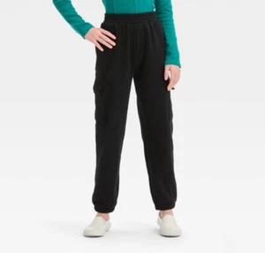 Girls' Fleece Cargo Jogger Pants - art class™ Black S 6/7 - Picture 1 of 3