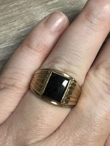 925 sterling silver And 10k gold ring Men’s Onyx Size 10 Bin E - Picture 1 of 2