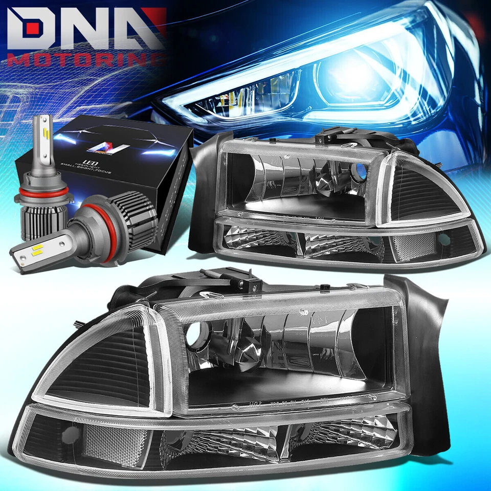 For 1997-2004 Dodge Dakota/Durango Bumper Dual Headlights W/LED Kit+ Fan Black - Image 1 of 4
