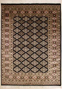 Rugstc 4x6 Bokhara Jaldar Black Area Rug, Hand-Knotted,Geometric with Silk/Wool - Picture 1 of 5