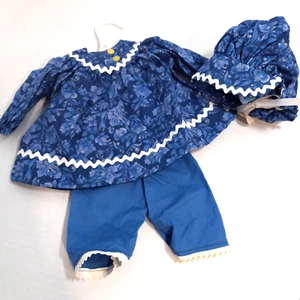 Juego de 3 piezas Blue Prairie Dress Bonnet Bloomers para muñeca de 18 pulgadas AG14 - Imagen 1 de 9
