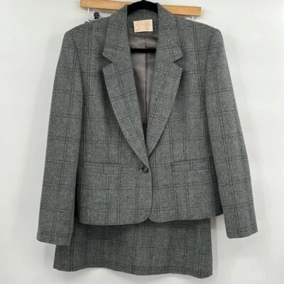 Conjunto de traje falda de lana virgen pura gris Pendleton para mujer 8 carreras negocios oficina Foto 1 de 4