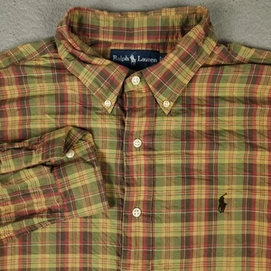 Ralph Lauren Shirt Mens XL Brown Plaid Pony Casual Button Up Long Sleeve - Picture 1 of 8