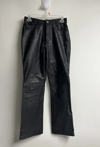 Pantalones de cuero 100 % pieles Jou Jou para mujer talla 3/4 tiro alto forrados negros de colección - Imagen 1 de 9