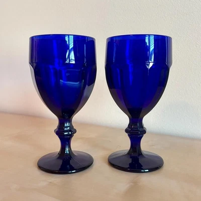 两个 Libbey 钴蓝色玻璃水杯,老式 Duratuff 眼镜,美国制造 — 第 1/4 张图片