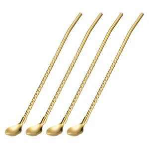 4Pcs 8.6" Stainless Steel Spoon Straws Reusable Twist Handle Spoon, Gold - Picture 1 of 7