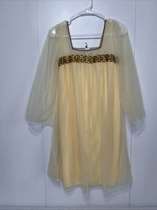 Camicia da notte vintage stella del cinema slip in nylon con chiffon esterno giallo burro - Foto 1 di 13