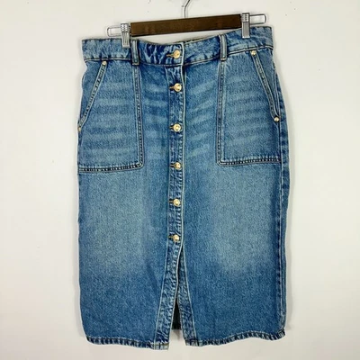 Michael Kors Denim Midi Skirt 10 Button Front Pockets Y2K Vintage Modest Boho - Image 1 of 4