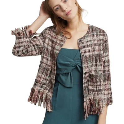 Blazer Anthropologie Tweed Flecos Mujer’s L Academia Neutro Boho Mezcla Lana NUEVO Foto 1 de 4