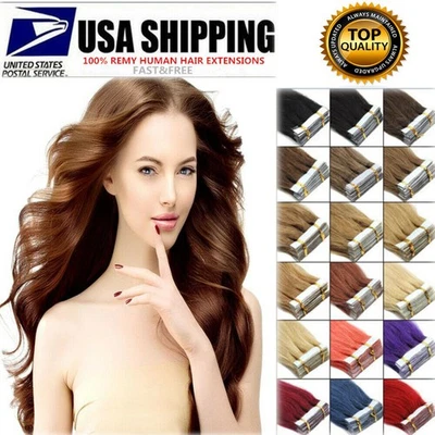 Tape in Human Hair Extensions Invisible Skin Wefts Straight Remy Hair Highlight - Image 1 of 4