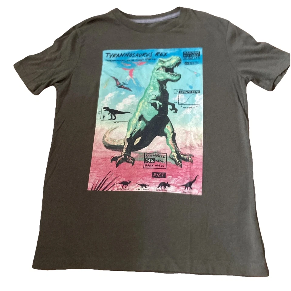 Old Navy Tyrannosaurus Rex Graphic Green Short Sleeve T-Shirt Kids Size L 10/12 - Image 1 of 4