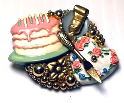 Broche Pastel Vintage Cumpleaños Boda Fiesta Corazón Flores Velas Amor Divertido Evento Foto 1 de 4
