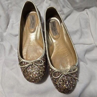 Jimmy Choo Walsh Gold Multicolor Glitter Ballet Flat Shoes Women’s Size 6 to 6.5 - Image 1 of 4