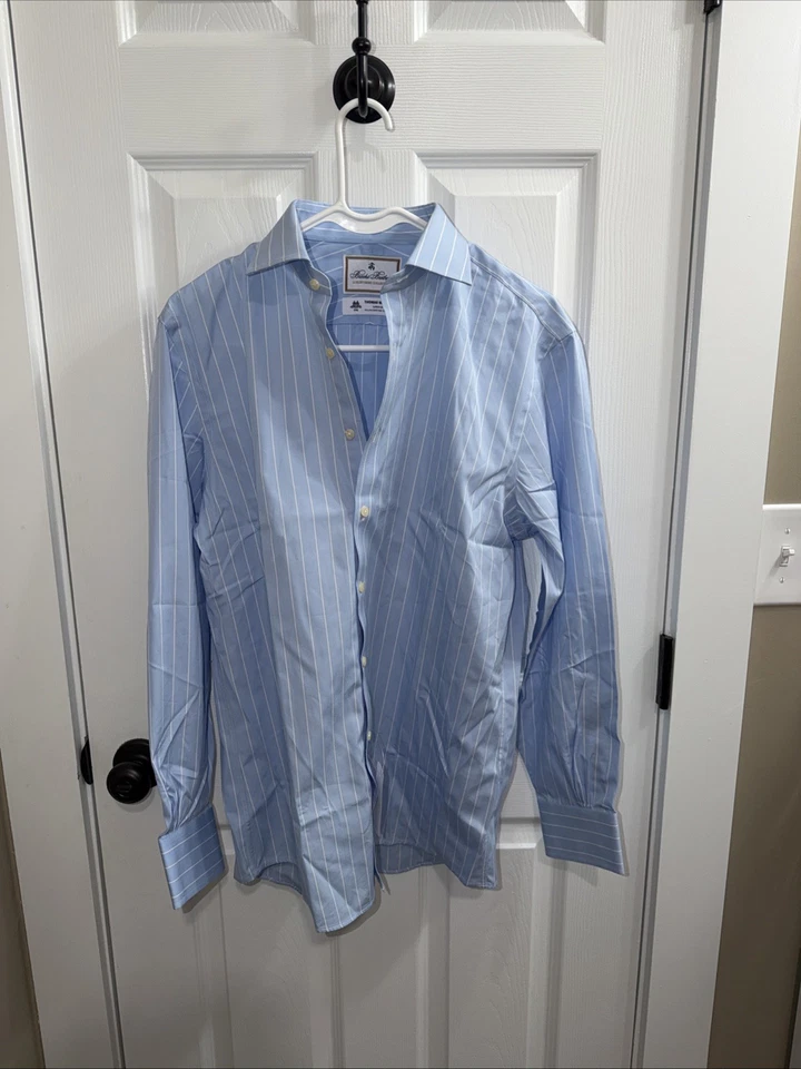 Camisa de vestir Brooks Brothers Thomas Mason 15,5/33 azul a rayas manga larga nueva con etiquetas Foto 1 de 4
