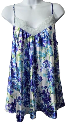 Camiseta Oscar de la Renta M Lingerie Babydoll Regata Hortênsia Floral Renda Azul - Imagem 1 de 4