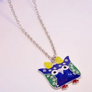 Cute Diamante Blue Smart Owl Yellow Bow Necklace Chain Stocking Party Bag Filler - Picture 1 of 1