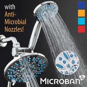 AquaDance 7" High-Pressure Blue Antimicrobial 30-setting Rain Shower Head Combo - Picture 1 of 9