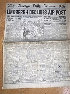 Chicago Tribune 1934 Charles Lindbergh declina correo aéreo/Babe Ruth & Lou Gehrig - Imagen 1 de 12