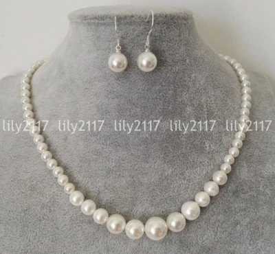 Bonito collar de perlas redondas de 6-12 mm Mar del Sur concha blanca de 18"" + 10 mm conjunto de pendientes Foto 1 de 4