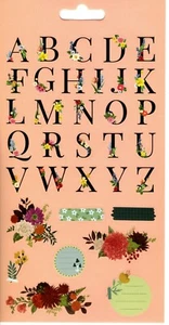 PLANCHE 34 STICKERS AUTOCOLLANTS ALPHABET LETTRES FLEURS SCRAPBOOKING DIY - Picture 1 of 1
