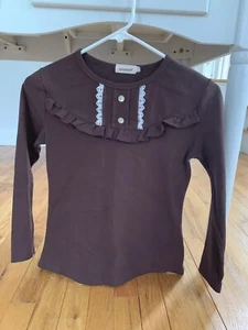Ipuane Girls Lace And Ruffle Shirt Brown Size 12 - Picture 1 of 2