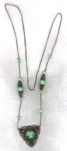 ANTIGUO ~ COLLAR DE JADE VERDE Y PLATA DE LEY (j) - Imagen 1 de 3