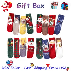 4 Pairs Christmas Crew Socks Winter Soft Warm Slipper Socks Xmas Gift Women US - Picture 1 of 20