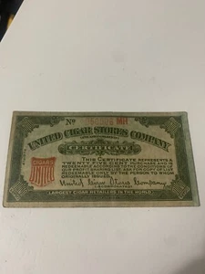 1914 United Cigar Stores Company Certificate 25 Cents - Picture 1 of 2
