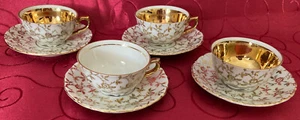 Originale RW WOLFRAM WIESAU Bavaria 4x tazza decorativa porcellana da collezione oro - Foto 1 di 24