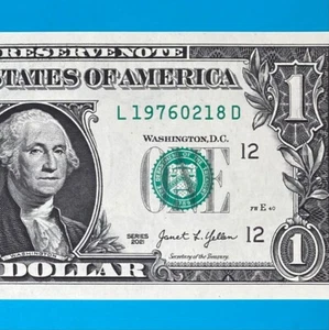 1976 February 18 : L 19760218 D BIRTHDAY NOTE $1 One Dollar Bill *UNC* - Picture 1 of 4