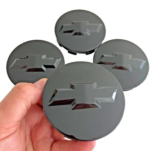 Gloss Black Chevy Wheel Center 4 Caps Black Emblem for Chevrolet Silverado Tahoe - Picture 1 of 3