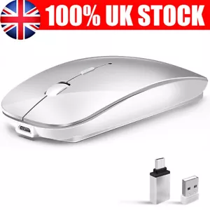 PC USB Wireless Mouse 2.4GHz Rechargeable Notebook Laptop With Type-C Adapter - Picture 1 of 13