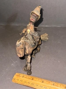 BOER TRAMP FOLK ART JOINTED ARTICULATING MAN ON HORSE COWBOY DANCING PUPPET - Picture 1 of 4