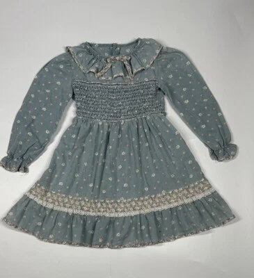 Vestido Polly Flinders Azul Calado Floral Manga Larga Algodón Poli Cuello Pan Talla 6 Foto 1 de 4