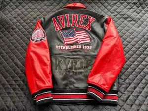 Share Men’s Avirex USA Jacket American Embroidered Cowhide Leather Jacket - Picture 1 of 3