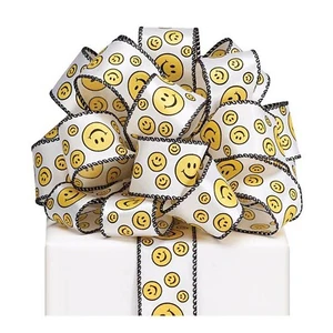 Smiley Faces Satin Wired Gift Wrap Ribbon - 1.5 Inches Wide x 20 Yards (6404203) - Picture 1 of 1